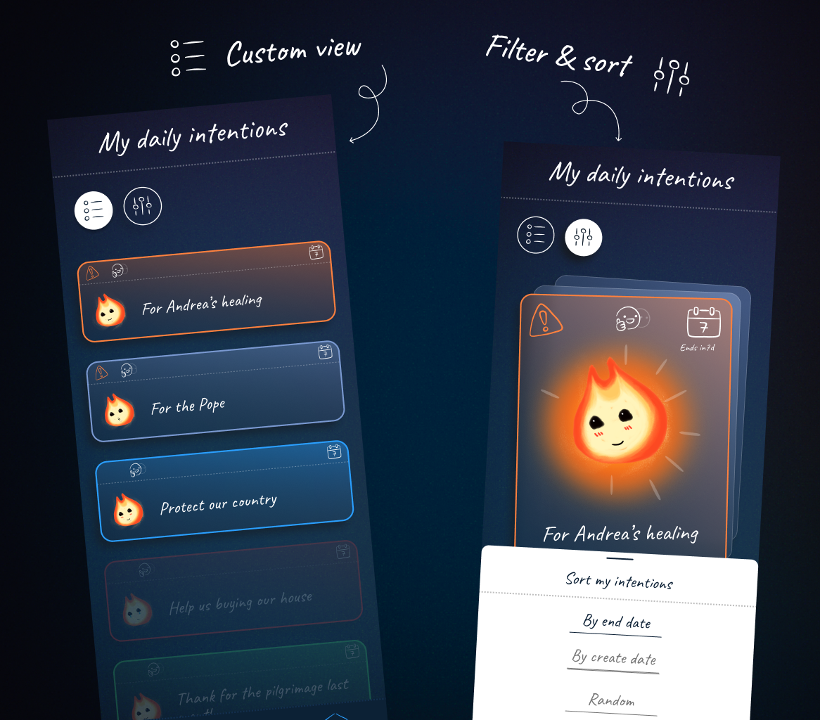 slide Lumen, slide showing UX/UI for prayer app