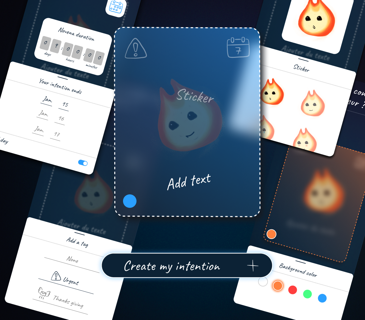 slide Lumen, slide showing UX/UI for prayer app